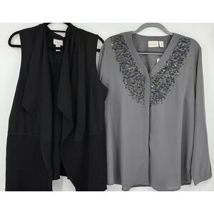 Chicos‎ Open Front Wool Blend Drape Vest & Iridescent Sequin Blouse SZ 3 XL 16